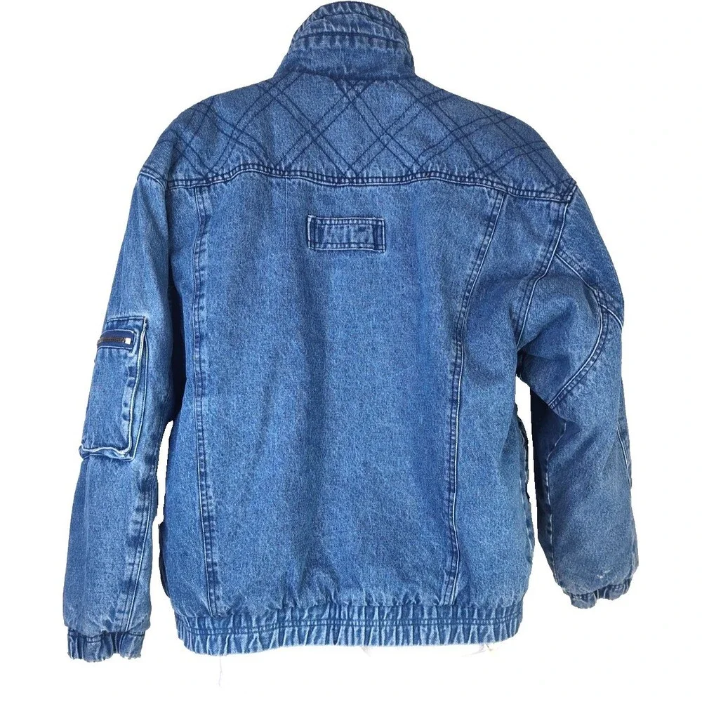 Vtg London Towne Mens Jean Denim Barn Chore Blanket Lined Jacket Sz L Toggle Zip
